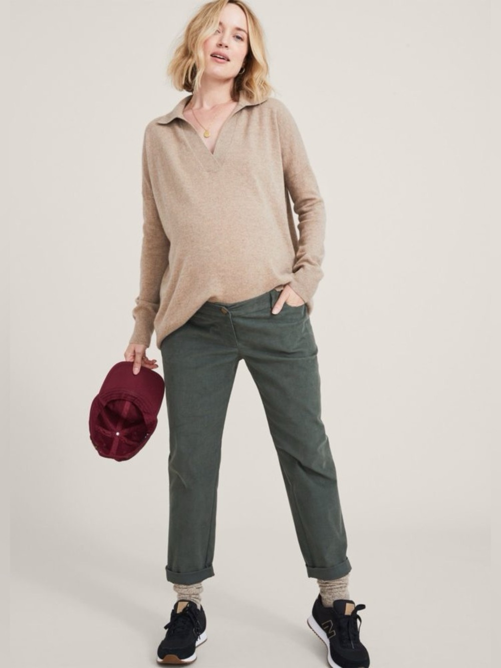 HATCH Maternity The Boyfriend Cord Straight Leg Pants in Pine Green Sz:1/Small